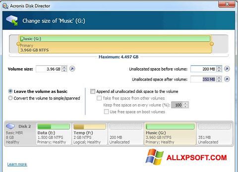 Screenshot Acronis Disk Director Windows XP