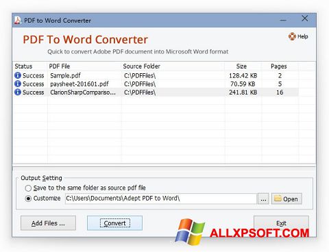 Screenshot PDF to Word Converter Windows XP