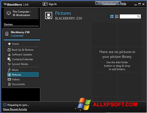 Screenshot BlackBerry Link Windows XP
