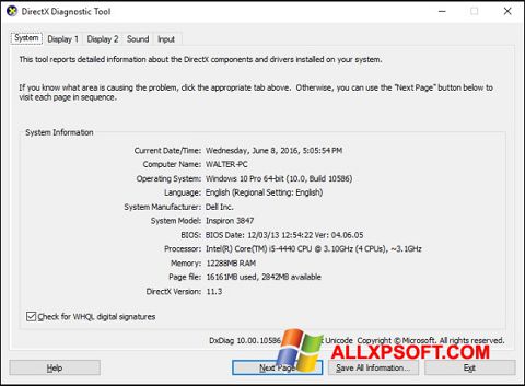 Screenshot DirectX Windows XP