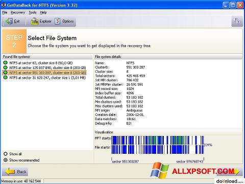 Screenshot GetDataBack Windows XP