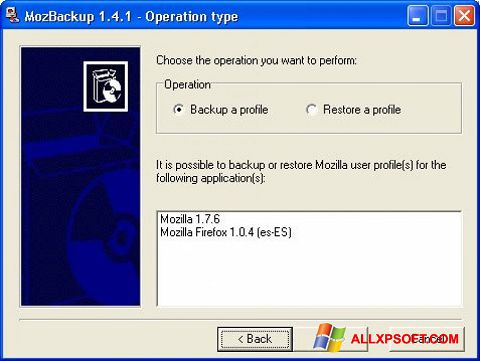 Screenshot MozBackup Windows XP
