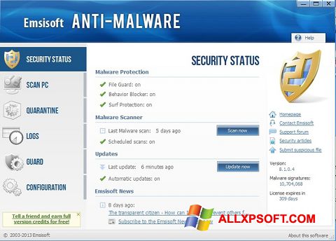 Screenshot Emsisoft Anti-Malware Windows XP