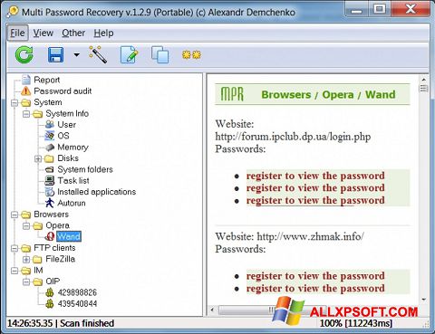 Screenshot Multi Password Recovery Windows XP