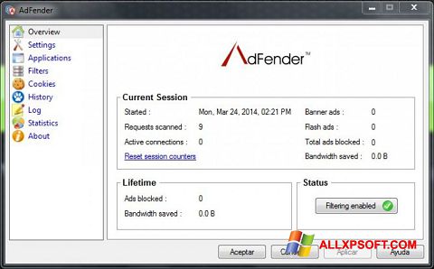 Screenshot AdFender Windows XP