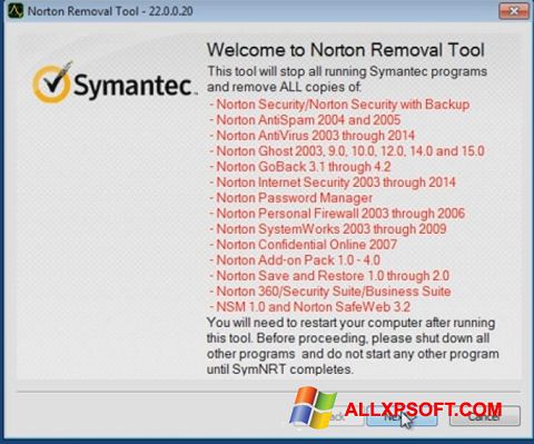 Screenshot Norton Removal Tool Windows XP