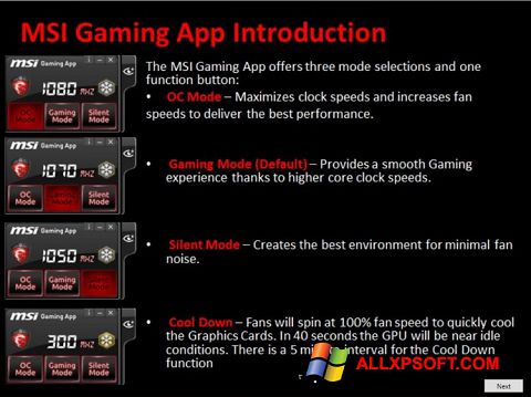 Screenshot MSI Gaming App Windows XP