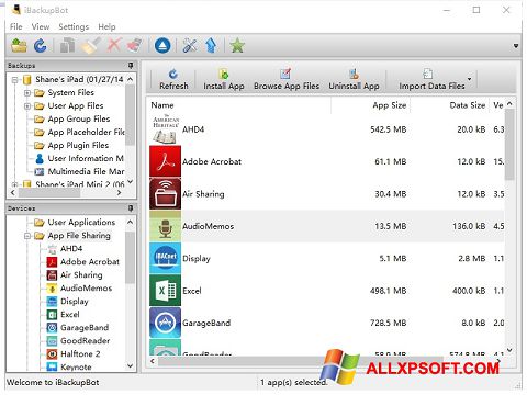 Screenshot iBackupBot Windows XP