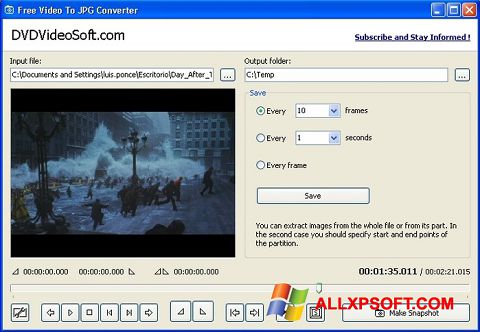 Screenshot Free Video to JPG Converter Windows XP