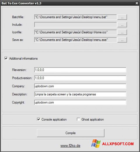 Screenshot Bat To Exe Converter Windows XP