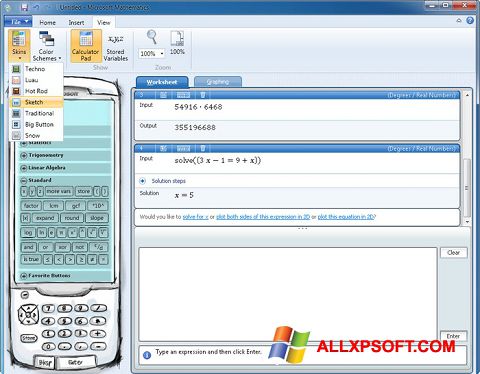 Screenshot Microsoft Mathematics Windows XP