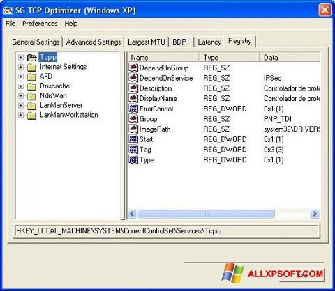 Screenshot TCP Optimizer Windows XP